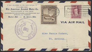 1931 Newfoundland Flight Cover St John's toSt Anthony American Aerated Water CC