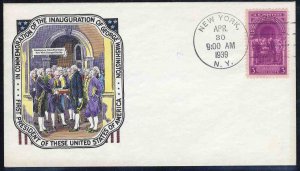 United States First Day Covers #854-35a, 1939 3c Washington Inauguration, His...