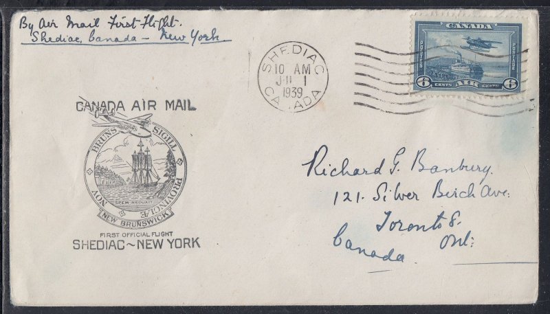 Canada FFC - Jul 1, 1939 Shediac, NB to New York, NY #2