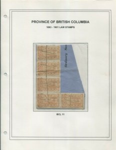 CANADA REVENUE BCL11 USED BLOCK OF 5 BRITISH COLUMBIA LAW STAMP DOCUMENT PIECE