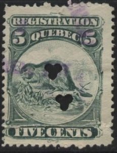 Canada QR5 (used) 5c Quebec registration stamp, beaver, grn (1870)