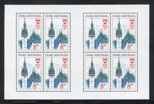 Czechloslvakia 2885 MNH,  Brno Clock Tower and Church Sheetlet from 1993.