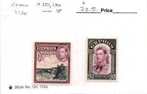 Cyprus, Postage Stamp, #151, 154 Mint LH, 1938 King George (AB)