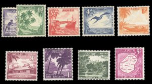 Nauru #39-47 Cat$15.10, 1954 1/2p-5sh, complete set, never hinged