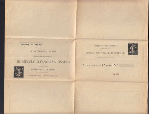 FRANCE: Michel #RA12 1914 30 + 30C PNEUMATIQUE Letter Sheet, SCARCE 