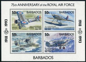 Barbados 846 ad sheet, MNH. Michel Bl.29. Royal Air Force, 75th Ann.1993.