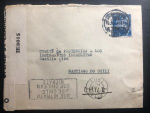 1944 HICEM Lisbon Portugal Censored Cover To Santiago Chile Hebrew Committee