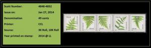 US 4848-4852 4852a Ferns 49c coil strip CCL (5 stamps) MNH 2014