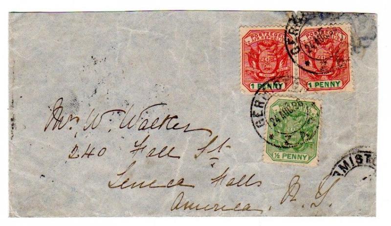 1896 Transvaal South Africa Scott 169 & 167x2 cover to Senaca Falls,  NY.