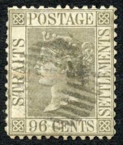 Straits Settlements SG19a 96 Grey Wmk Crown CC Perf 12.5 SCARCE Cat 250 pounds