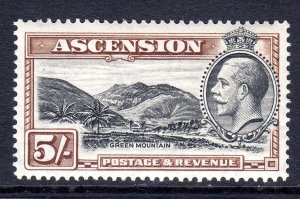 Ascension Island + 1934 +  sg 30 +   5/- value  + Lightly Hinged  + cv £55.00 