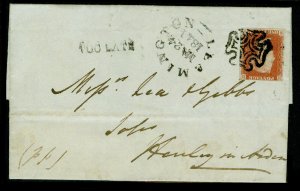 SG7, 1d red-brown BLACK PLATE 5 on fine COVER. Cat £800+ LEAMINGTON MX CERT EF 