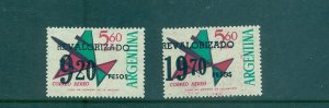 Argentina - Sc# C149-50. 1975 Air Mail 2nd Surcharge. MNH $2.90.