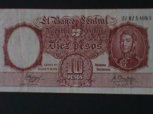 ​ARGENTINA-1960 CENTRAL BANK-$10 PESO-LIT.CIRCULATED-VERY FINE-64 YEARS OLD