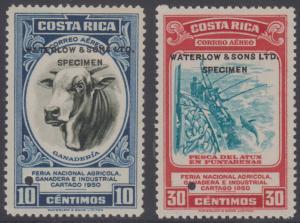 COSTA RICA 1950 NATIONAL FAIR Sc C201-C202 PERF PROOFS UNISSUED COLORS SPECIMEN 