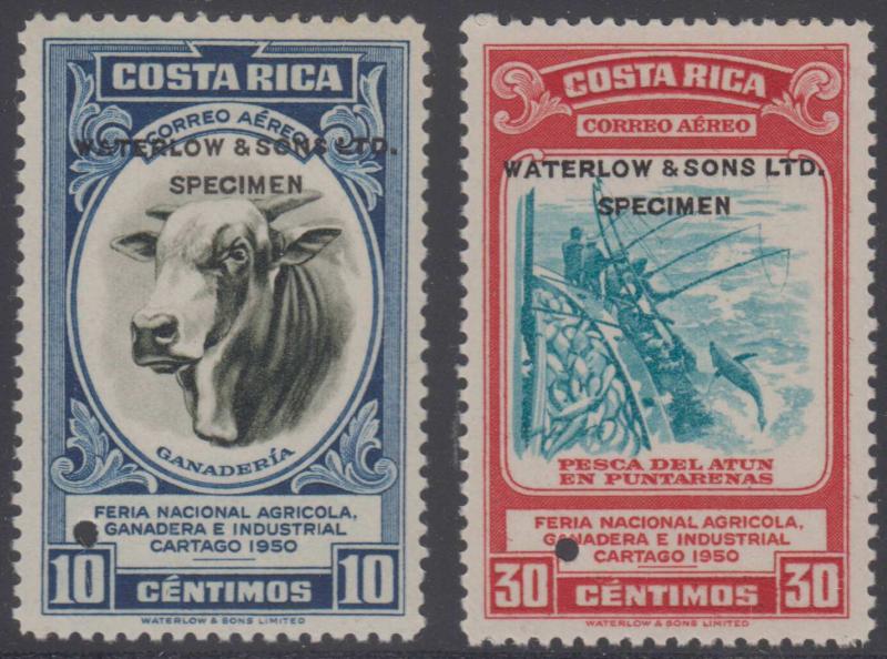 COSTA RICA 1950 NATIONAL FAIR Sc C201-C202 PERF PROOFS UNISSUED COLORS SPECIMEN 