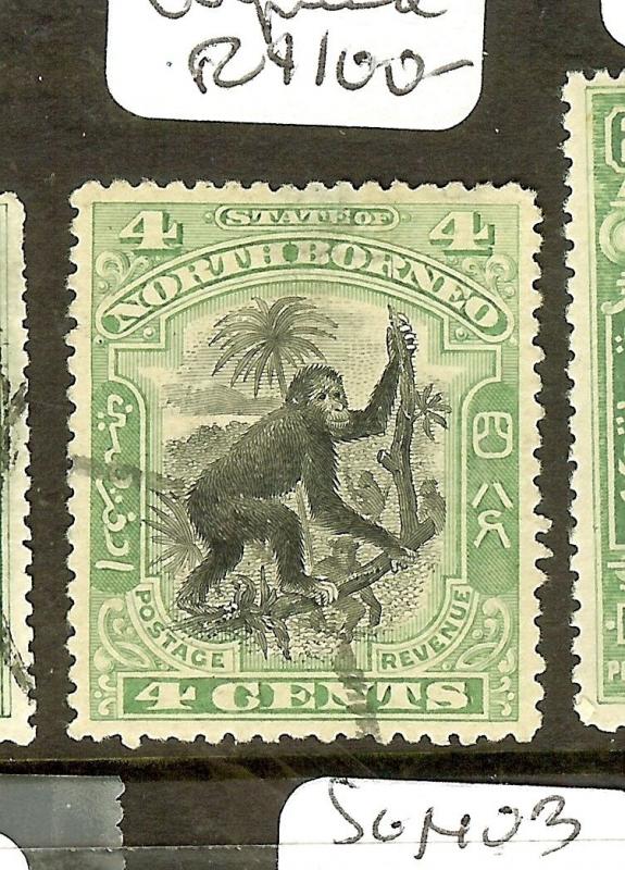 NORTH BORNEO (P0601B) MONKEY  4C GREEN SG98  UNPRICED  USED  VFU