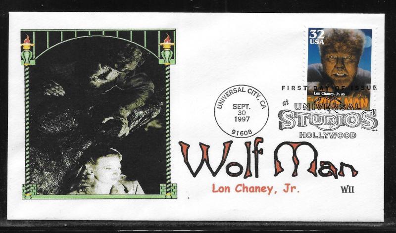 United States 3172 Movie Monsters Wolfman WII Cachet FDC (z2)