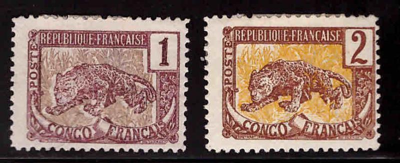 French Congo Scott 35-36 MH* 1900 Leopard stamps