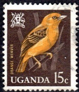 Uganda 99 - Used - 15c Orange Weaver (1965) (cv $0.40)