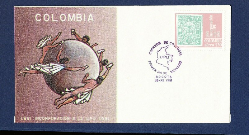 COLOMBIA   # C715  on cacheted unaddressed FDC - UPU - 1981