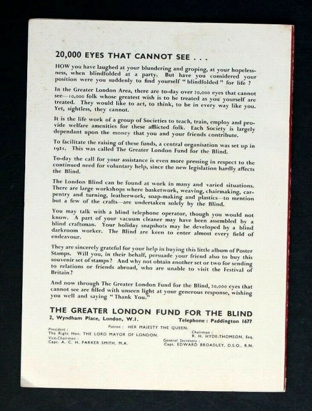 1951 Festival of Britain Folder + Original Stamp Sheet Fund for the Blind RRR