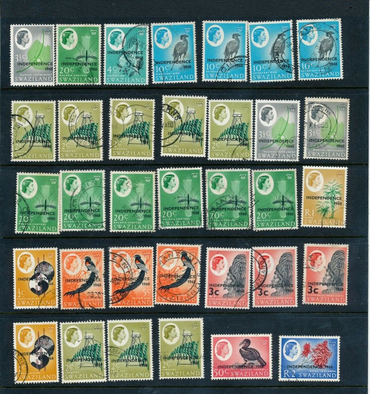 SWAZILAND 1968 INDEPENDENCE OVERPRINT MEGA LOT 66 USED STAMPS