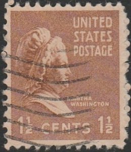 USA #805 1938 1-1/2c Brown Martha Washington USED-NH.