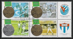 Cuba # 3787a - Olympic Medals - block + labels - unused CTO.....{Z21}