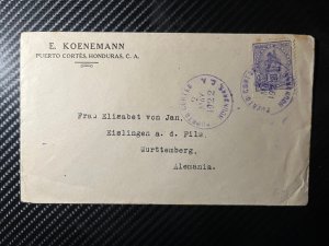 1922 Republic of Honduras Cover Puerto Cortes to Wurttemberg Germany