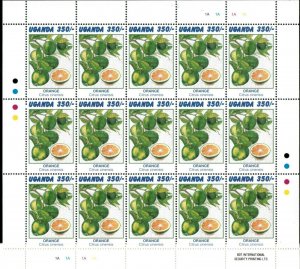 Uganda 1996 - FRUIT COLLECTION - Set of 5 Sheets of 15 (Scott #1443-7) - MNH