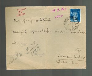 1940 Istanbul Turkey Cover Local Use