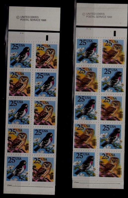 USA 2285b/ 2 MNH cpl. bkl. Birds/ color shift