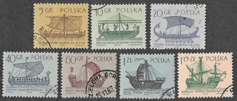 Poland SC 1124-1130 * Ancient Ships * CTO *1963