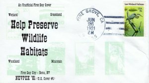 PRESERVE WILDLIFE HABITATS FIRST DAY COVER, PINE GROVE, CA  1981  FDC13715