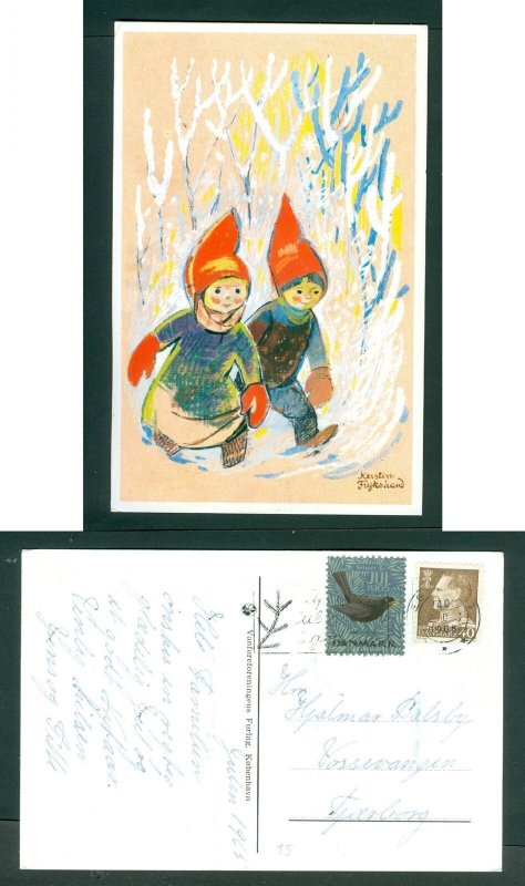 Denmark. 1965 Christmas Card. Seal + 40 Ore. Esbjerg. Boy,Girl, Santa. Tjareborg