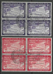 UNITED NATIONS NEW YORK 1954 GENEVA HQ Set Blocks of 4 Sc 27-28 VFU FDOI Cxls