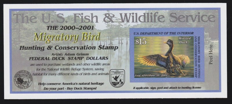 US RW67a $15 2000 Federal Duck Stamp Self Adhesive SCV $25 