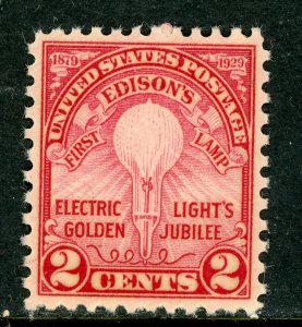 USA 1929 Edison 2¢ Carmine Perf 11x10½ Scott 655  MNH V698