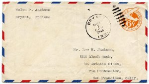 Airmail 6c postal stationery envelope to USS Black Hawk Asiatic Fleet 1940