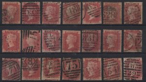 (M184) QV 1864-79,Sg43/44 A Selection of USED 1d red Plates. Unchecked