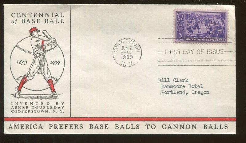 1939 Cooperstown New York Centennial of Baseball Sandlot First Day Cover