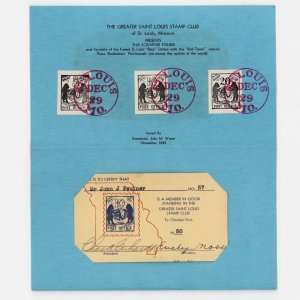 1950 ST LOUIS STAMP CLUB Postmarked MEMBERSHIP CARD