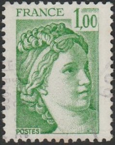 France #1571 1978 1F Green Sabine USED-VF-NH.