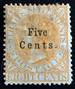 Malaya 1879 Straits Settlements QV 5c on 8c MH SG#20 M3680