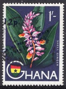 Ghana   #222  1965 new currency   used  12p. on 1s. shell ginger