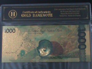 ​PHILIPPINES-2019F-24 KARAT GOLD REPLICA $1000 PESO BANK NOTE-WITH CERIFICATE VF