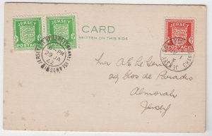 Jersey 1941 ½d Arms pair & 1d used on postcard both dates of issue (Double FDC)