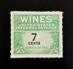 1942 7c U.S. Internal Revenue, Cordial & Wine, Green Scott RE119 Mint NH