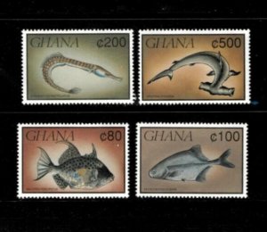 Ghana 1991 - Marine Life, Fish - Set of 4 Stamps - Scott #1320, 21, 22, 25 - MNH